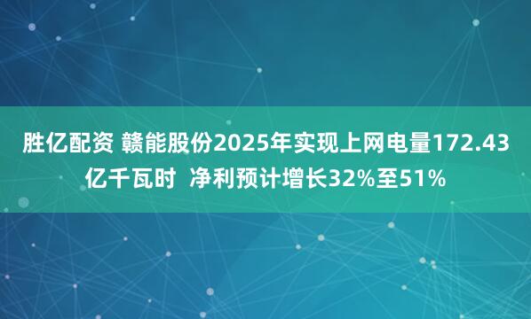 胜亿配资 赣能股份2025年实现上网电量172.43亿千瓦时  净利预计增长32%至51%